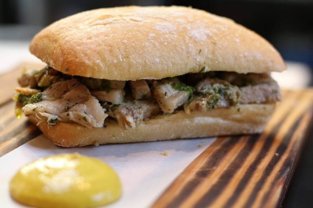 The Porchetta with salsa verde and crackling from seattle restaurant Meat and Bread
